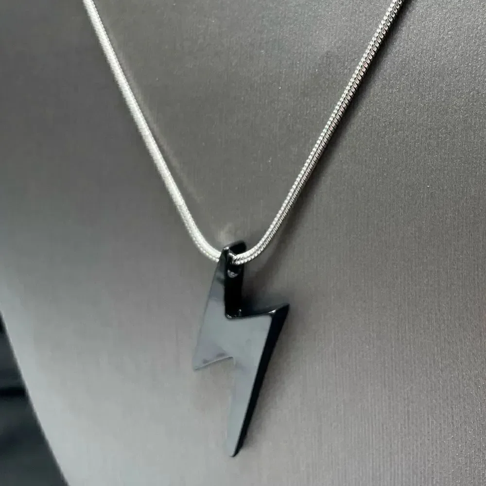 2-Piece Set l Men’s Black Lightening Bolt Necklace & Earring l Stainless Steel